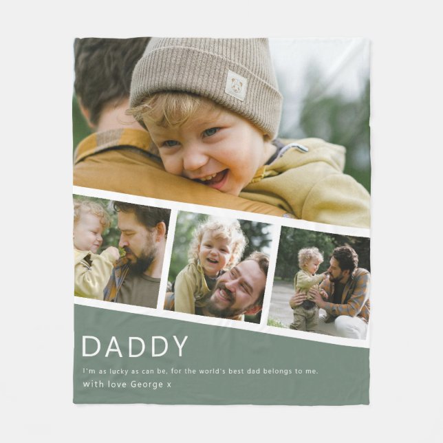 Modern Daddy Photo Strip Collage Green Fleecedecke (Vorderseite)