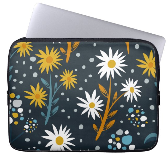 Modern Daisies Pattern on Dark Blue Laptopschutzhülle (Vorderseite)