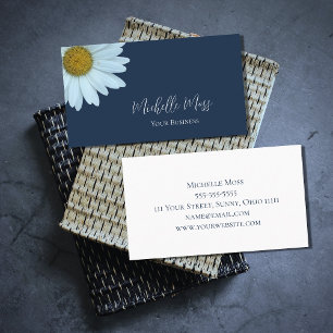 Modern Daisy Botanical Navy Blue Visitenkarte