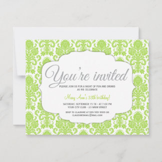 Modern Damask Green Party Einladung