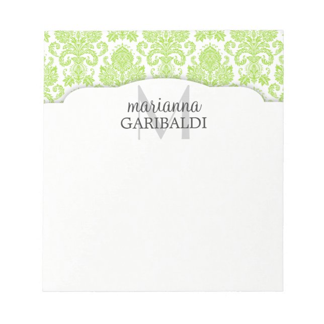 Modern Damask Green Personalisiert Notizblock (Vorderseite)