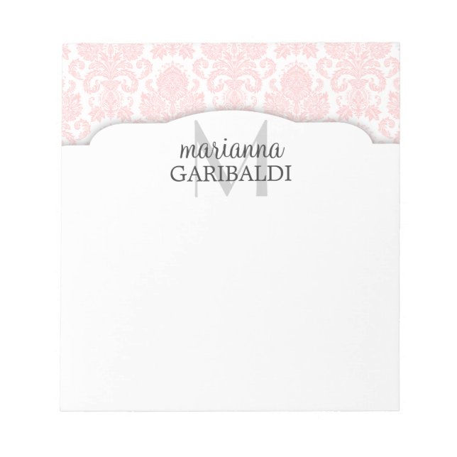 Modern Damask Pink Personalisiert Notizblock (Vorderseite)