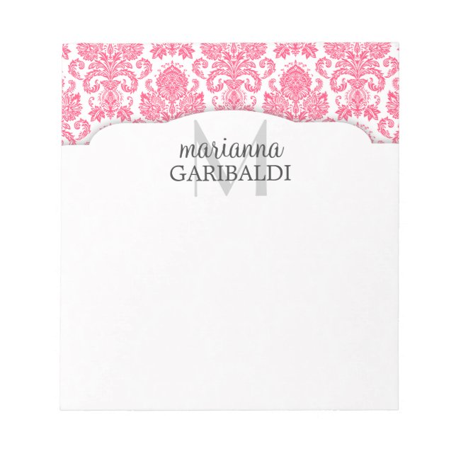 Modern Damask Pink Personalisiert Notizblock (Vorderseite)