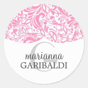 Modern Damask Pink Personalisiert Runder Aufkleber