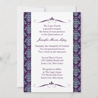 Modern Damask Quinceanera Einladungen