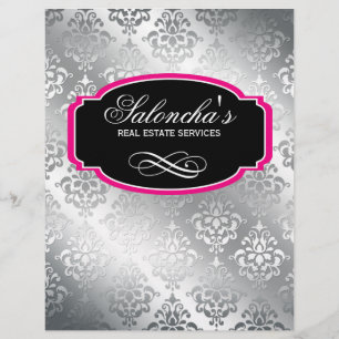 Modern Damask Real Anwesen Flyer Black Silver
