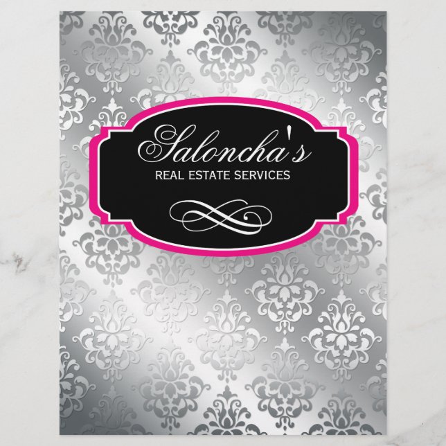 Modern Damask Real Anwesen Flyer Black Silver (Vorne)