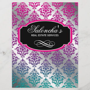 Modern Damask Real Anwesen Flyer Rosa Silber