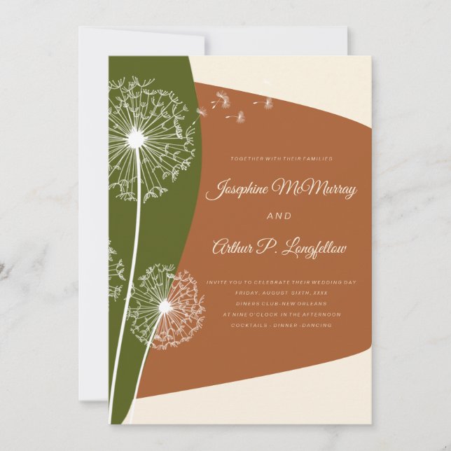 Modern Dandelion Wedding Einladung (Vorderseite)