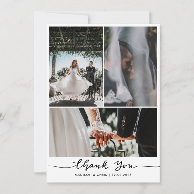 Modern Danke, dass Sie Script Wedding Foto Dankeskarte (Vorderseite)