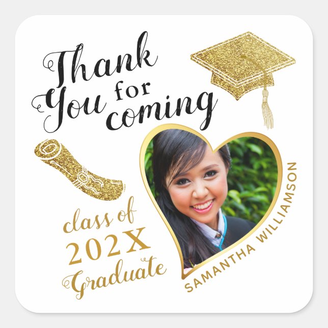 Modern Danke Herzlichen Dank Foto 2025 Abschluss G Quadratischer Aufkleber (Vorderseite)