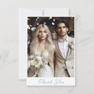Modern Danky Card mit Foto, Dusty Blue Text Dankeskarte
