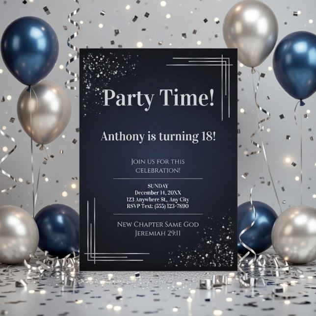 Modern Dark Blue & Silver 18th Birthday Invitation Einladung (Von Creator hochgeladen)