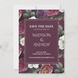 Modern Dark Burgundy Peonies Save the Date Card