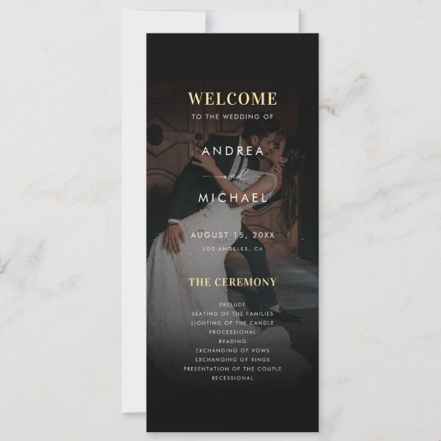 Modern Dark Faded Photo Gold & Black Wedding Einladung (Vorderseite)