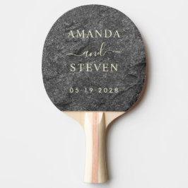 Modern Dark Granite Couple Names with Wedding Date Tischtennis Schläger