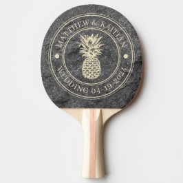 Modern Dark Granite Pineapple Wedding Crest & Name Tischtennis Schläger