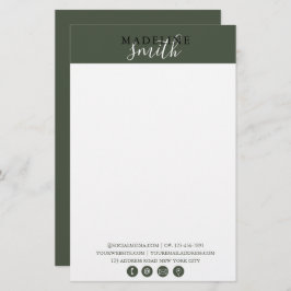 Modern Dark Green Script Briefpapier