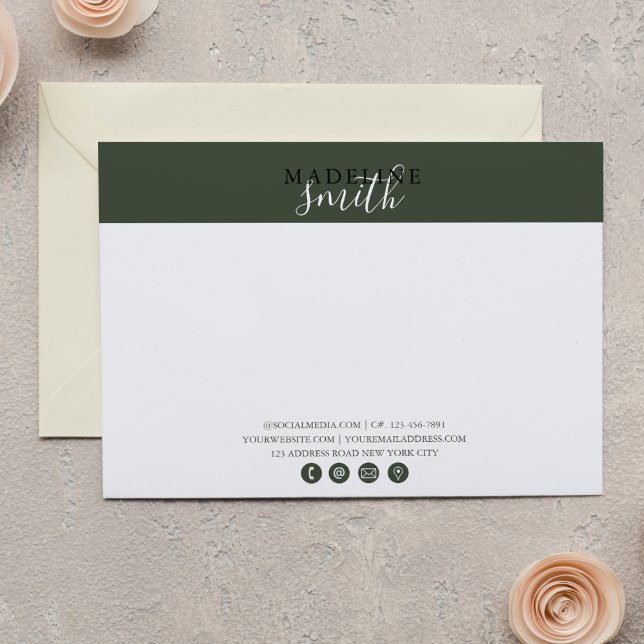 Modern Dark Green Script Flat Note Card Mitteilungskarte (Von Creator hochgeladen)