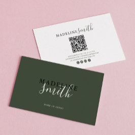 Modern Dark Green Script QR code Visitenkarte