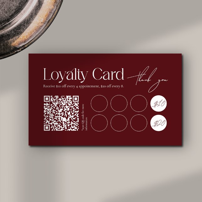 Modern Dark Red Minimalist Loyalty Card Treuekarte (Von Creator hochgeladen)