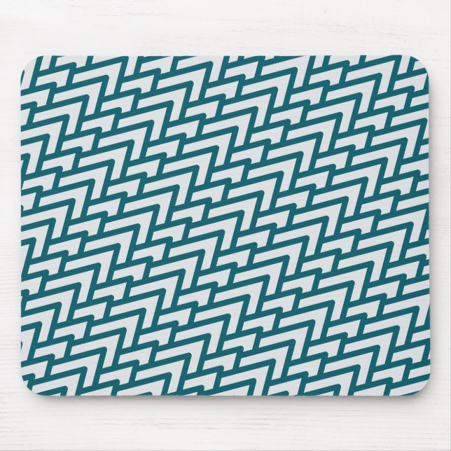 Modern Dark Teal Geometric Pattern on Light Gray Mousepad (Vorne)
