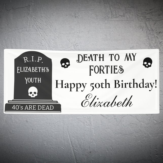 Modern Death to My 40s Skulls 50th Birthday Party Banner (Von Creator hochgeladen)