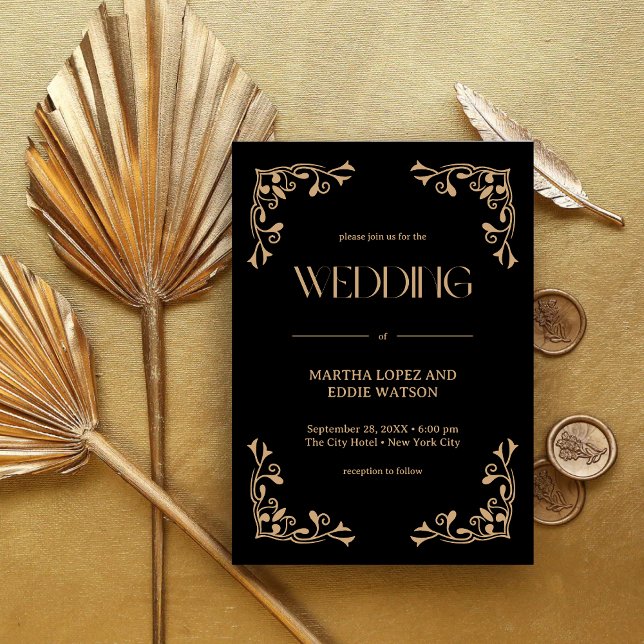 Modern Deco | Elegant Black and Gold Wedding Einladung (Von Creator hochgeladen)
