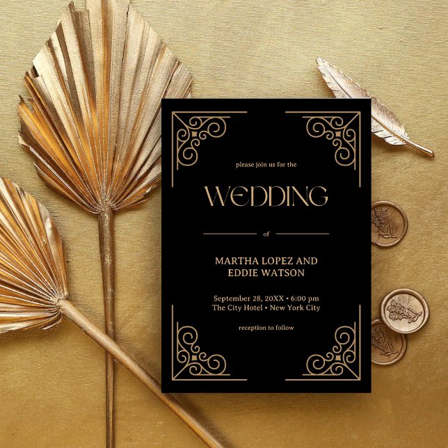 Modern Deco | Elegant Black and Gold Wedding Einladung (Von Creator hochgeladen)