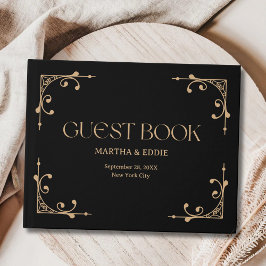 Modern Deco | Elegant Black and Gold Wedding Gästebuch