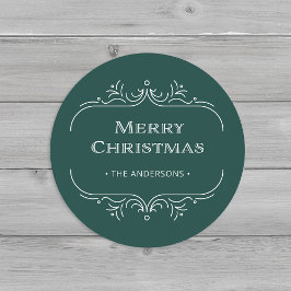 Modern Deco | Elegant Green Merry Christmas Runder Aufkleber