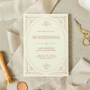 Modern Deco Elegante Elfenbein- und Goldhochzeit Einladung
