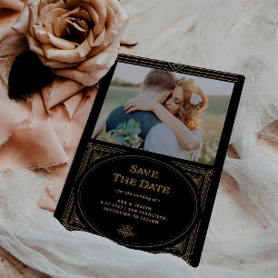 Modern Deco Elegante falsche Gold- und schwarze Save The Date