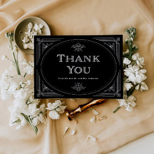 Modern Deco Elegante Onyx Schwarz-Weiße Hochzeit Dankeskarte