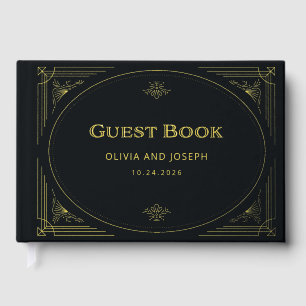 Modern Deco   Elegante schwarze und goldene Folien Gästebuch