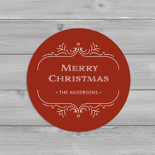 Modern Deco Elegantes Frohes Weihnachtsfest Rot Runder Aufkleber