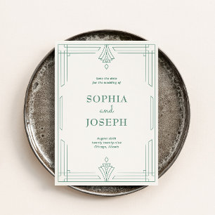 Modern Deco   Elegantes Hellgrün und sanftes Elfen Save The Date