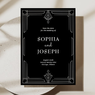 Modern Deco Elegantes Schwarz und Weiß Save The Date