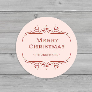 Modern Deco   Rosa und rotes Frohe Weihnachten Runder Aufkleber