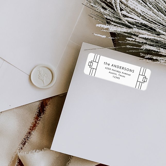 Modern Deco | Schwarz und Weiß (Elegant, black and white art deco style address labels to attach to your matching Christmas cards)