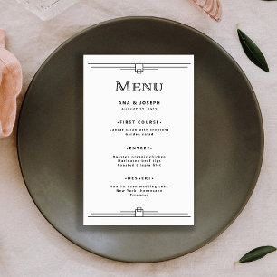 Modern Deco Schwarzes und weißes Hochzeitsmenü Flyer