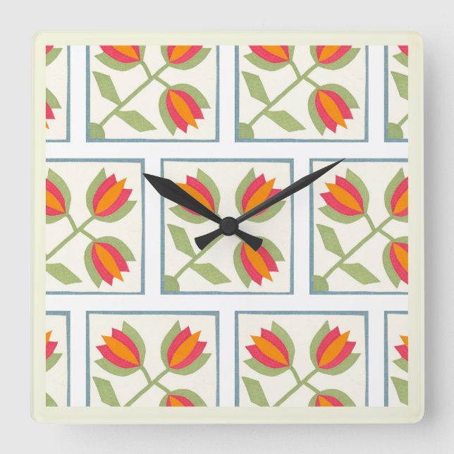 Modern Decorative Flowers Pattern Quadratische Wanduhr (Vorderseite)