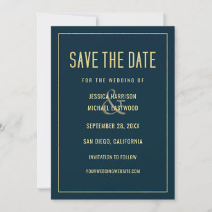 Modern Deep Blue Elegante Einfache Hochzeit Save The Date