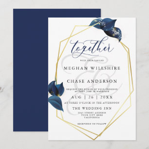 Modern Deep Indigo Blue und Gold Frame Einladung
