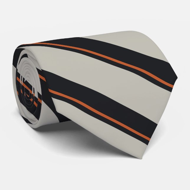 Modern Deep Navy Orange Red Silver Graue Streifen Krawatte (Gerollt)