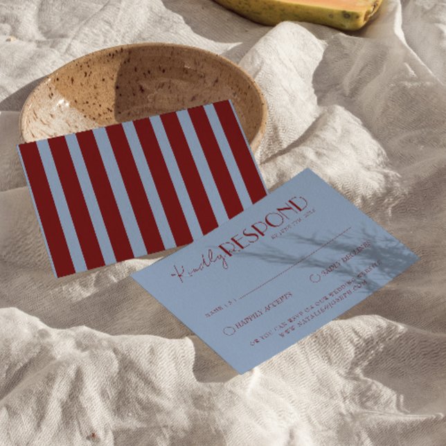 Modern Deep Red Blue Classy Fancy Wedding RSVP Karte (Von Creator hochgeladen)