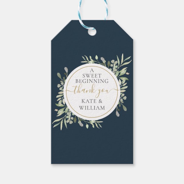 Modern Deep Sea Blue Greenery Winter Wedding Gefal Geschenkanhänger (Vorderseite)