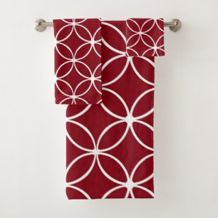Modern, dekorative Blütenblätter, bordeauxrot, wei Badhandtuch Set