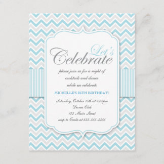 Modern Delicate Blue Zickzack Birthday Party Einladung