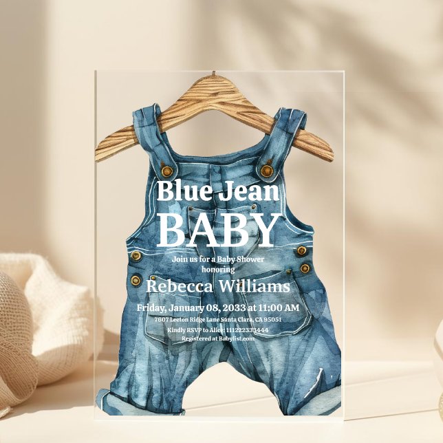 Modern Denim Blue Jean Baby Boy Baby Shower Acryleinladungen (Von Creator hochgeladen)